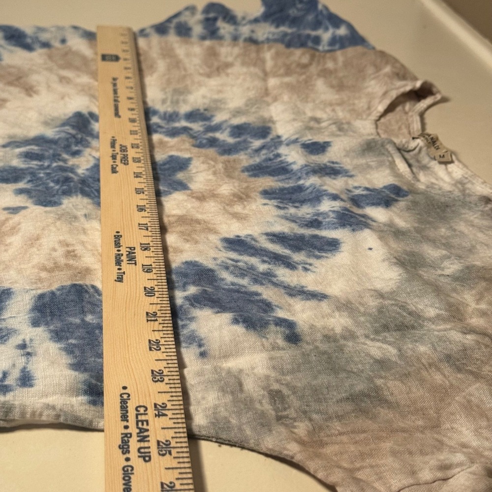 Valentina Naldi Italy 100% Linen Tie Dye Top Blue Tan Art 19812‎ Size Medium - Picture 6 of 8